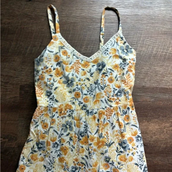 JOIE Floral cotton tiered Maxi Dress yellow & gray boho coastal cowgirl Sz 6 EUC - Picture 11 of 16